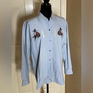 Casey Coleman Western button down top embroidered cowboy theme XL vintage 90s‍﻿﻿